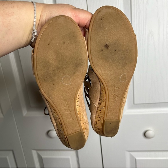 Sam Edelman Dean Beige Suede Demi Wedge Caged Sandal SZ 8 Cork Strappy - Picture 9 of 13